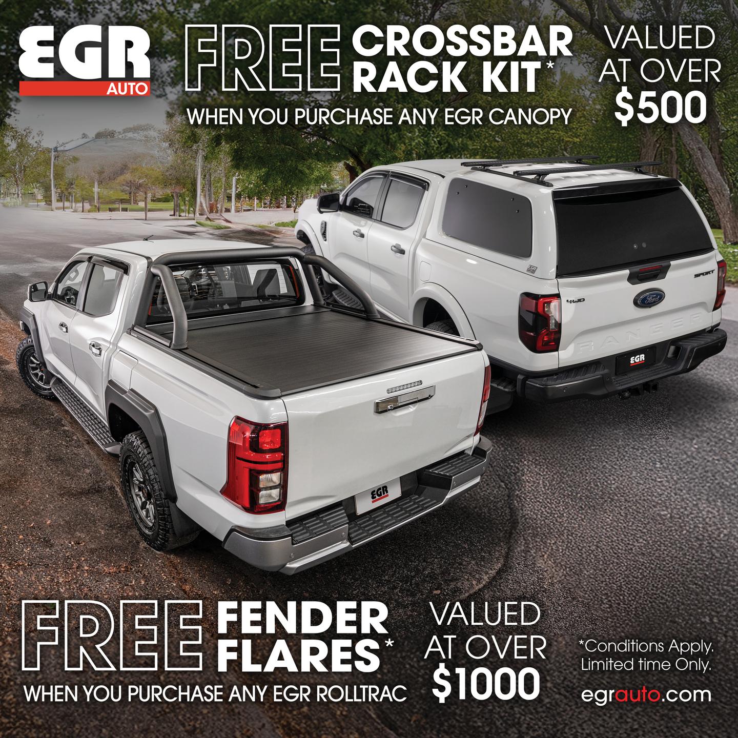 Promo banner - Free crossbar rack kit when you purchase an EGR canopy